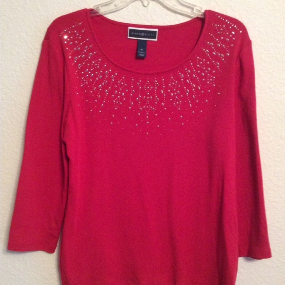 KAREN SCOTT CUTE & COMFORTABLE TOP-SILVER RIVITS. - Picture 1 of 5